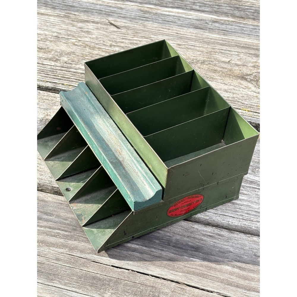 Heavy Steel Green Divided Compartment Utility Parts Storage Bin Industrial Decor